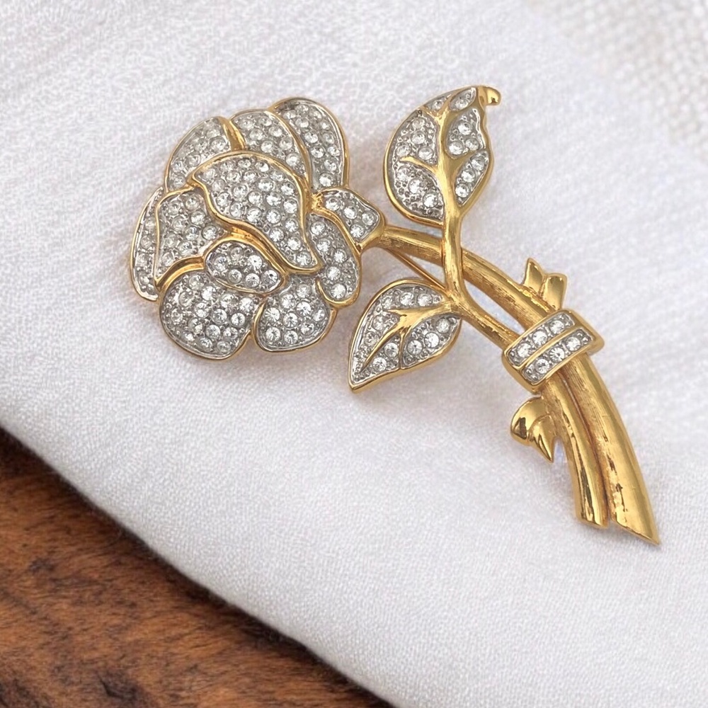 Vintage Nolan Miller Rhinestone Flower Brooch